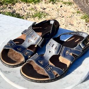 Clarks Collection Leisa Slingback Leather Sandals, 8, Blue Leather